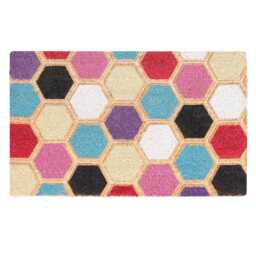 Large Embossed Coir Doormat 45 X 75cm Hexagon Print Natural Coconut Dirt Trapper Non-Slip Mat - thumbnail 1