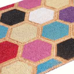 Large Embossed Coir Doormat 45 X 75cm Hexagon Print Natural Coconut Dirt Trapper Non-Slip Mat - thumbnail 2