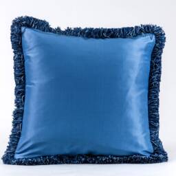 Blue Silk Pillow Cover With Fringe Trim, Luxury Design - thumbnail 1