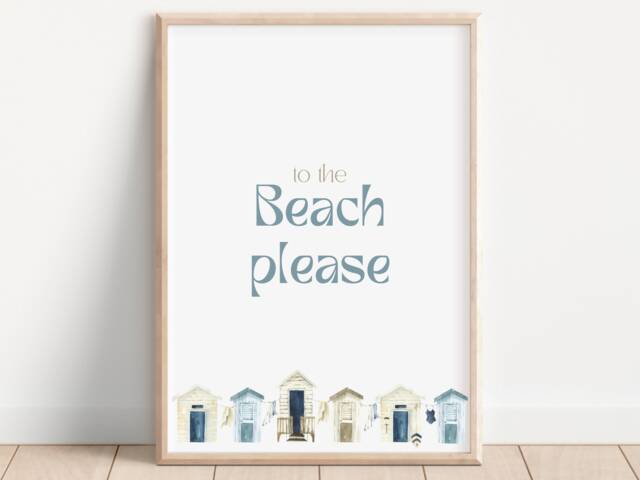 To The Beach Please Print, Neutral Huts, Coastal Home Decor - image 1
