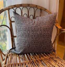 Patterned Grey Cushion With Duck Feather Insert 45x45cm, Country Cotton Throw Pillow Cover, Charcole Cushions, Decorative Farmhouse - thumbnail 1