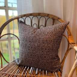 Patterned Grey Cushion With Duck Feather Insert 45x45cm, Country Cotton Throw Pillow Cover, Charcole Cushions, Decorative Farmhouse - thumbnail 2