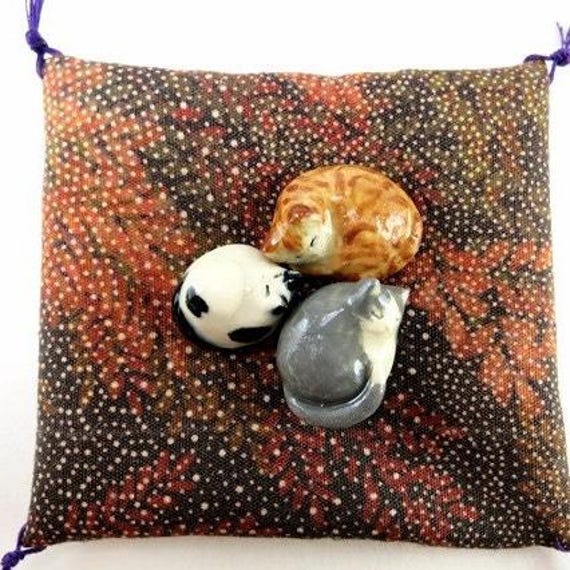 Miniature Cat Figurine, Sleeping Cat, Ceramic Sculpture - image 1