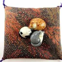 Miniature Cat Figurine, Sleeping Cat, Ceramic Sculpture - thumbnail 1