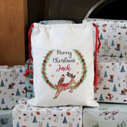 Reindeer Santa Sack, Personalised Bag , Reindeer Gifts Christmas Stocking, Eve Bag, Toy Sack - thumbnail 3