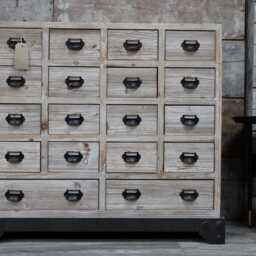 18 Drawer Apothecary Cabinet -Rustic Wood Storage Organiser H80cm W87 -Vintage Industrial-Office Hallway Lounge Furniture - Chest Of Drawers - thumbnail 2