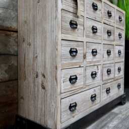 18 Drawer Apothecary Cabinet -Rustic Wood Storage Organiser H80cm W87 -Vintage Industrial-Office Hallway Lounge Furniture - Chest Of Drawers - thumbnail 4