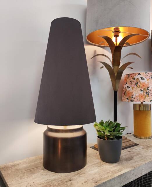 Charcoal Grey Extra Tall Cone Lampshade in Velvet, 50cm Height - image 1