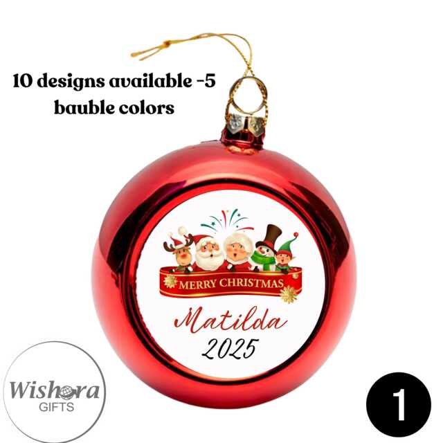 Personalised Christmas Bauble - Custom Name & Year Ornament 10 Designs, 5 Colours - image 1