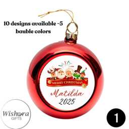 Personalised Christmas Bauble - Custom Name & Year Ornament 10 Designs, 5 Colours