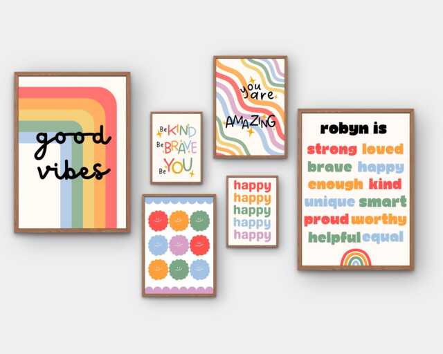 Rainbow Gallery Wall Prints - Kids Bedroom Posters Set Of 6 Positive Quotes Affirmations Playroom Nursery Print Toddler Children's - image 1
