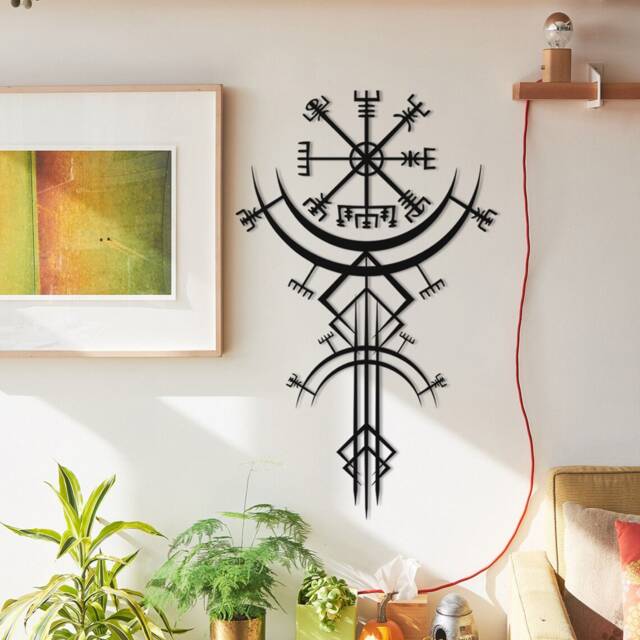 Viking Metal Decor, Vegvisir Wall Art, Runic Nordic Mythology Gifts For Him, Hangings - image 1
