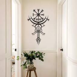 Viking Metal Decor, Vegvisir Wall Art, Runic Nordic Mythology Gifts For Him, Hangings - thumbnail 2
