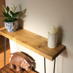 Rustic Console Table With Black Hairpin Legs, Side Solid Wood Oak Waxed Reclaimed Antique Wooden - thumbnail 4