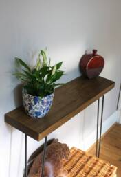 Rustic Console Table With Black Hairpin Legs, Side Solid Wood Oak Waxed Reclaimed Antique Wooden