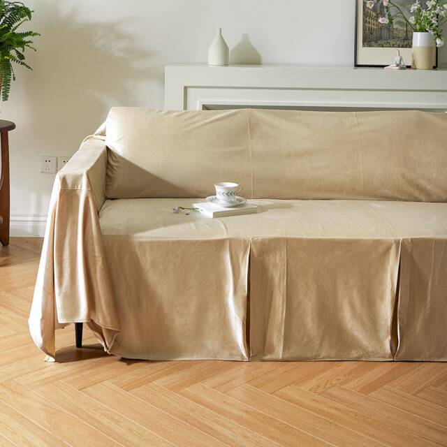 Tan French Velvet Sofa Cover - Minimalist Elegant Home Decor - image 1