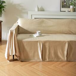 Tan French Velvet Sofa Cover - Minimalist Elegant Home Decor - thumbnail 1