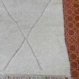 Handmade Moroccan Berber Rug 6x9 White Wool Beni Ourain - thumbnail 4