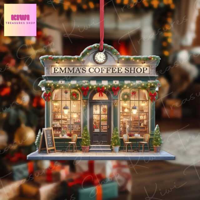 Personalized Coffee Shop Ornament, 2D Flat Christmas Decor, Lover Gift - image 1