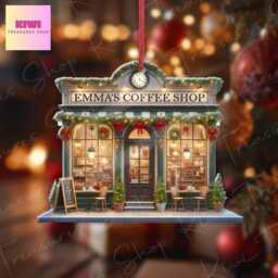 Personalized Coffee Shop Ornament, 2D Flat Christmas Decor, Lover Gift - thumbnail 2