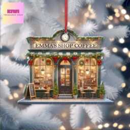 Personalized Coffee Shop Ornament, 2D Flat Christmas Decor, Lover Gift - thumbnail 4