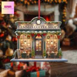 Personalized Coffee Shop Ornament, 2D Flat Christmas Decor, Lover Gift