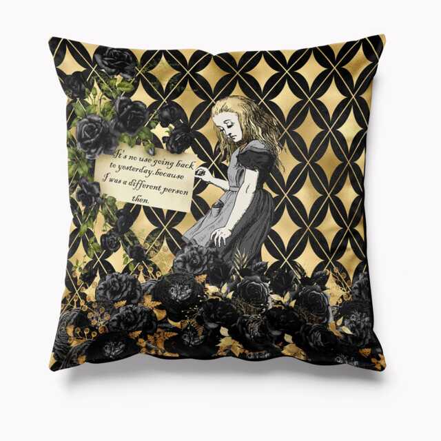 Outdoor Garden Cushion - Alice in Wonderland Black & Gold Waterproof Water Resistant Pillows 18 - image 1