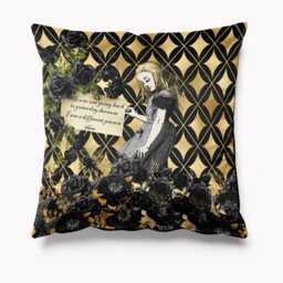 Outdoor Garden Cushion - Alice in Wonderland Black & Gold Waterproof Water Resistant Pillows 18 - thumbnail 1