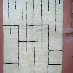 Handmade Beni Ourain Wool Rug Minimalist Moroccan Carpet - 7x10Ft - thumbnail 4