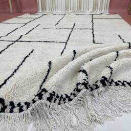 Handmade Beni Ourain Wool Rug Minimalist Moroccan Carpet - 7x10Ft - thumbnail 2