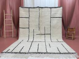 Handmade Beni Ourain Wool Rug Minimalist Moroccan Carpet - 7x10Ft - thumbnail 1