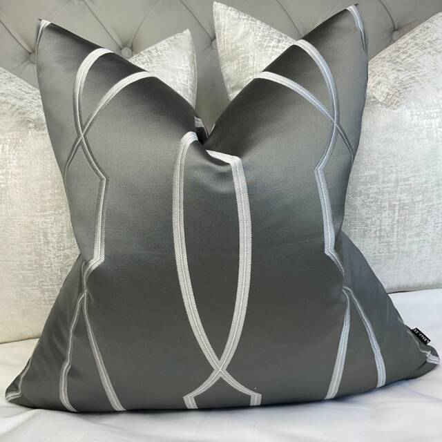 Luxury Cushion Cover, Pillow Throw - Steel Grey, Boutique Hotel Style John Lewis & Partners Hayden Fabric Geometric - image 1