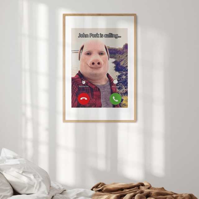 John Pork Wall Art - Custom Background Colour Funny Meme Print Viral Character Poster Internet Trend Home Decor Gift For Fans - image 1