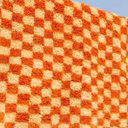 Orange Checkered Rug, Moroccan Beni Ourain Soft Wool Rug, Large Checker Area Rug - thumbnail 3