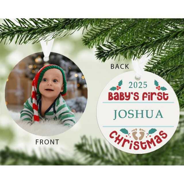 Baby's First Christmas Photo Bauble, Hanging Baby Decoration, Upload 1st Xmas Bauble - image 1