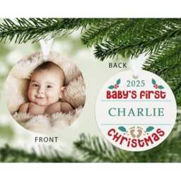Baby's First Christmas Photo Bauble, Hanging Baby Decoration, Upload 1st Xmas Bauble - thumbnail 3
