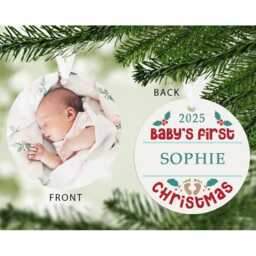 Baby's First Christmas Photo Bauble, Hanging Baby Decoration, Upload 1st Xmas Bauble - thumbnail 2
