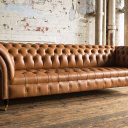 Handmade Large 4 Seater Distressed Vintage Tan Leather Chesterfield Sofa, Couch, Settee - thumbnail 2
