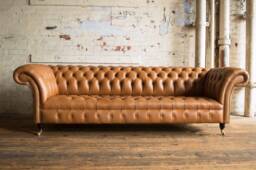Handmade Large 4 Seater Distressed Vintage Tan Leather Chesterfield Sofa, Couch, Settee - thumbnail 1