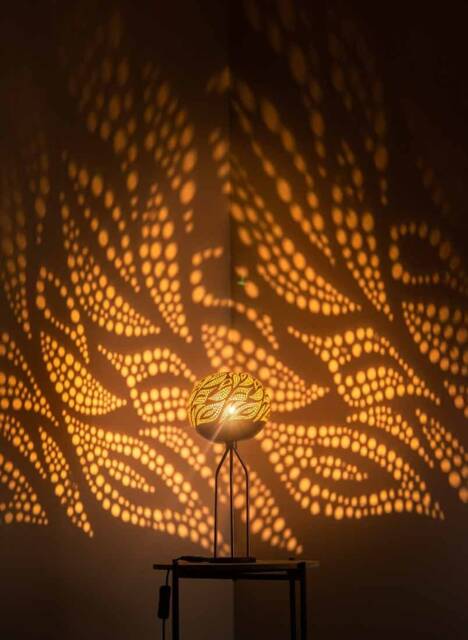 Gourd Table Lamp Moroccan Turkish Lampshade, Wooden Mosaic Lantern - image 1