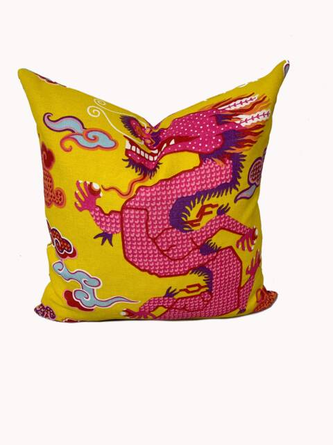 Schumacher Magical Ming Dragon Libertine Yellow Cushion Cover Pillow - image 1