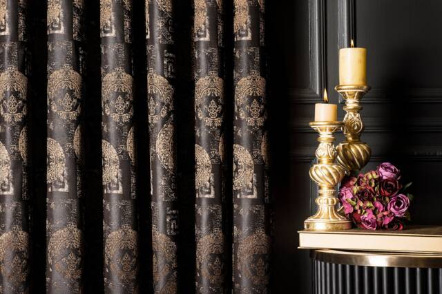 Luxury Damask Curtain Panel Black & Bronze Patterned Drape - image 1