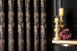 Luxury Damask Curtain Panel Black & Bronze Patterned Drape