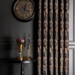 Luxury Damask Curtain Panel Black & Bronze Patterned Drape - thumbnail 2