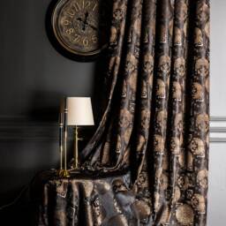 Luxury Damask Curtain Panel Black & Bronze Patterned Drape - thumbnail 3
