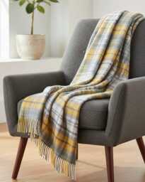 Throw. Cottage Check Throw Ocean Colourway Yellow Blue - thumbnail 1