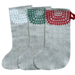 Icelandic Christmas Stocking, Handmade in Natural Linen, Scandinavian Style Stocking - thumbnail 4