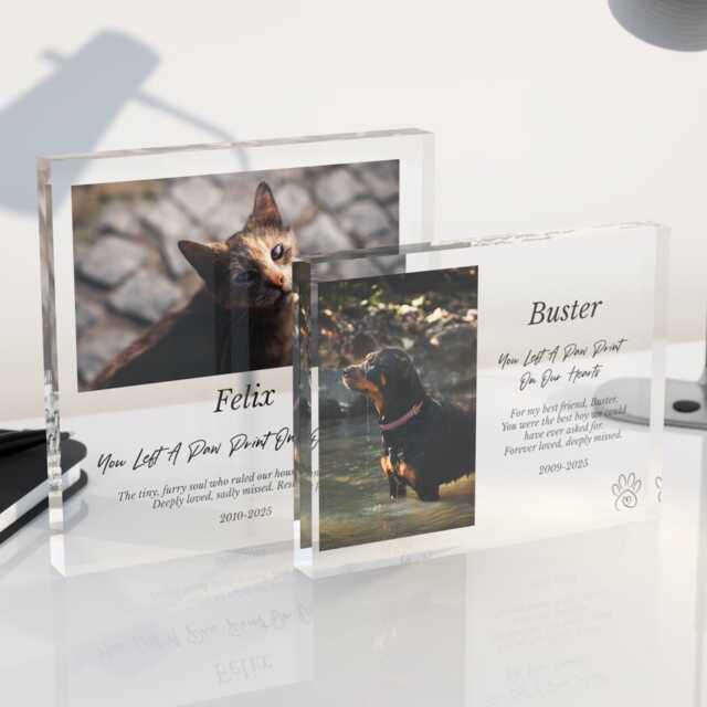 Personalised Pet Memorial Gift - Dog Or Cat Loss Photo Plaque, Sympathy Keepsake, Bereavement Present, Custom Memory Acrylic Block - image 1