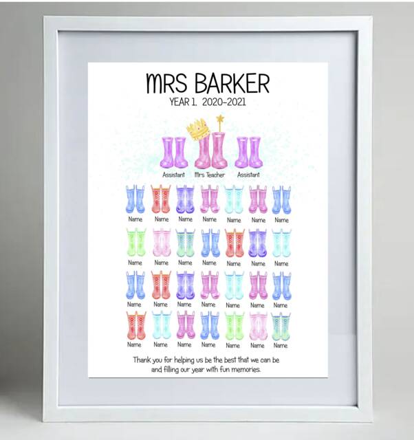 Teachers Gift, Gift From The Class, Personalised Teachers Gift, Wellies Print - image 1