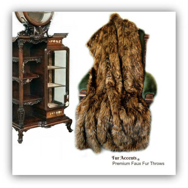 Faux Fur Throw Blanket - Medium Brown Wolf, Minky Cuddle Lining - image 1